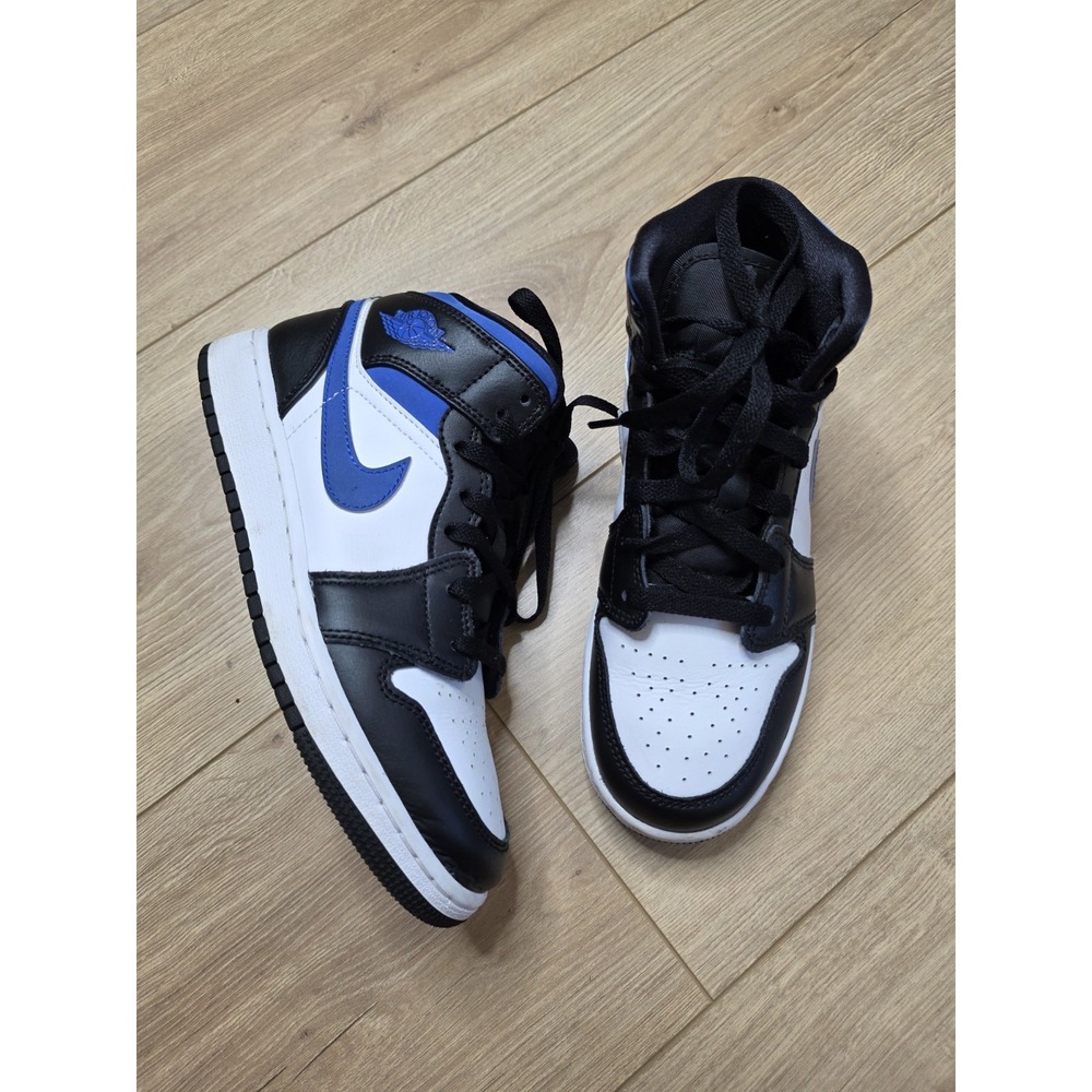 Nike Air Jordan 1 Mid White Black Racer Blue GS Shoes Sneakers 4.5Y 554725-140
